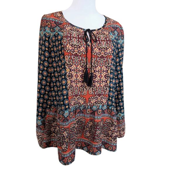 Flowy Boho Blouse Peasant Top M Tiered Colorful Southwest Artsy Travel Vacation - Picture 10 of 10